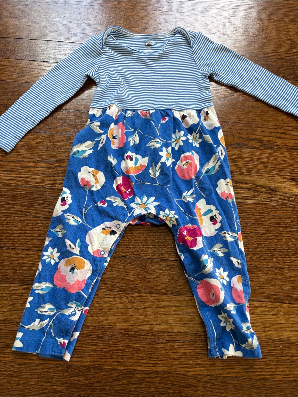 Tea Collection Blue Striped Top Floral Romper